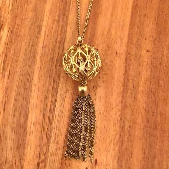Lucky Brand | Gold Tone Ball and Tassel Necklace | 36” Adjustable - Picture 1 of 4